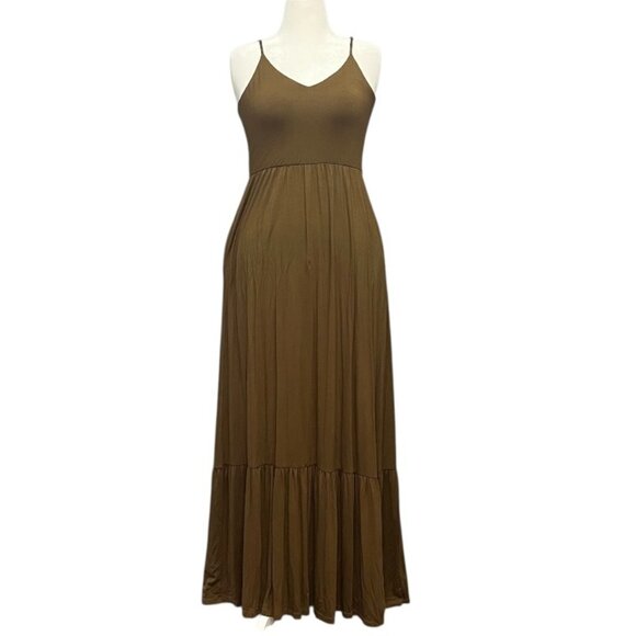 Pre-Loved EVEREVE | Eloise Tiered Maxi Dress Army Green – Size L - Picture 1 of 11